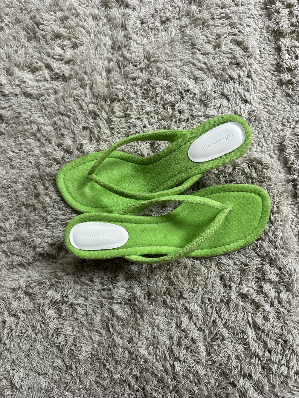 Reformation Lime Green Flip Flop Sandals Amelia Thong Wedge Sandals terry 9 - Picture 7 of 11